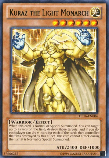 Duelist League Promo, Effect Monster, Light, Rare, Unlimited, Warrior Kuraz the Light Monarch (Green) [DL16-EN004] Rare - Trading Card World
