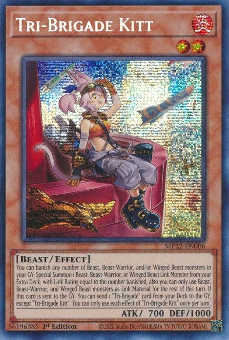 1st Edition, 2022 Tin of the Pharaoh's Gods, Beast, Effect Monster, Fire, Prismatic Secret Rare Tri-Brigade Kitt [MP22-EN006] Prismatic Secret Rare - Trading Card World