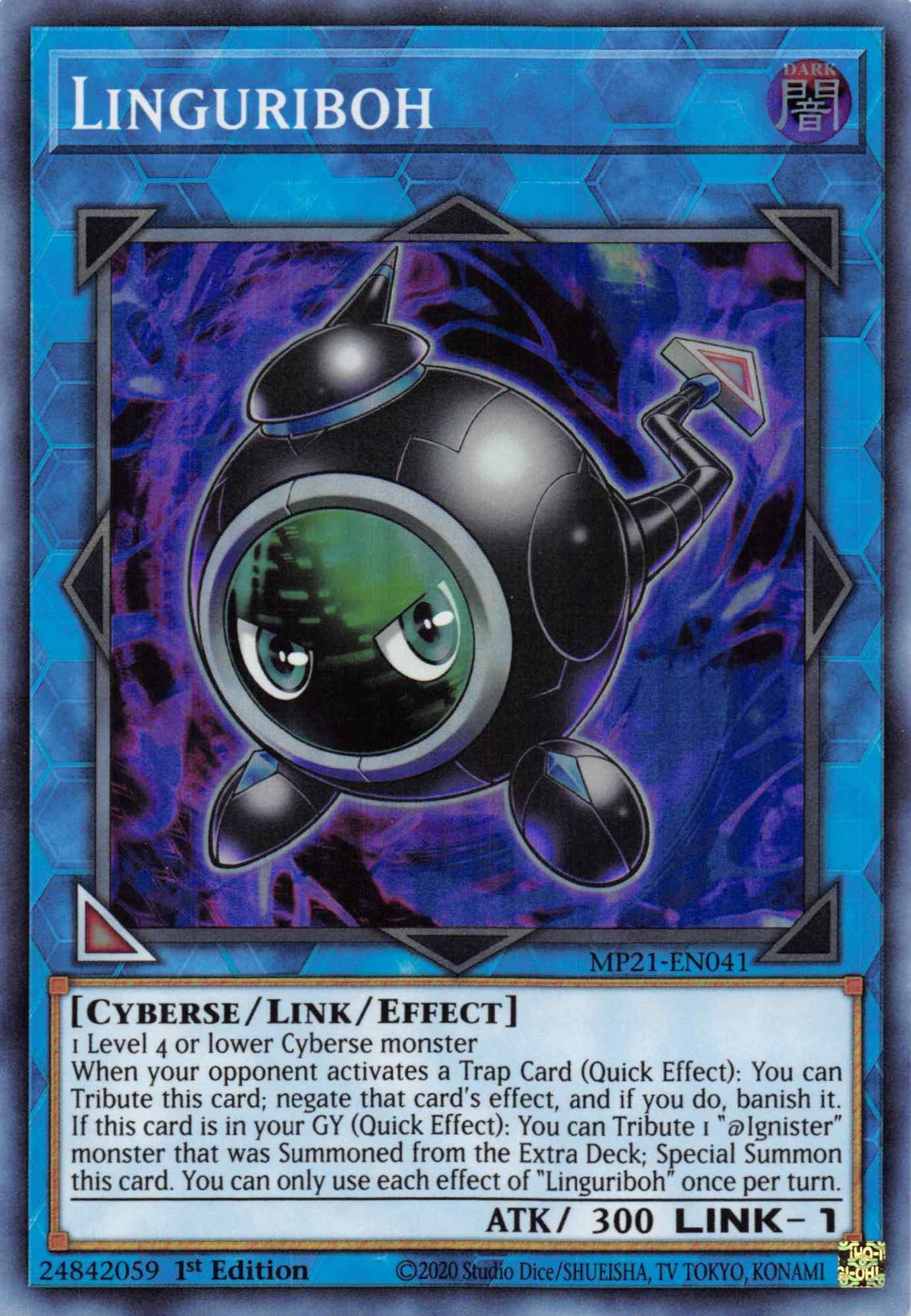 1st Edition, 2021 Tin of Ancient Battles, Cyberse, Dark, Link/Effect Monster, Super Rare Linguriboh [MP21-EN041] Super Rare - Trading Card World