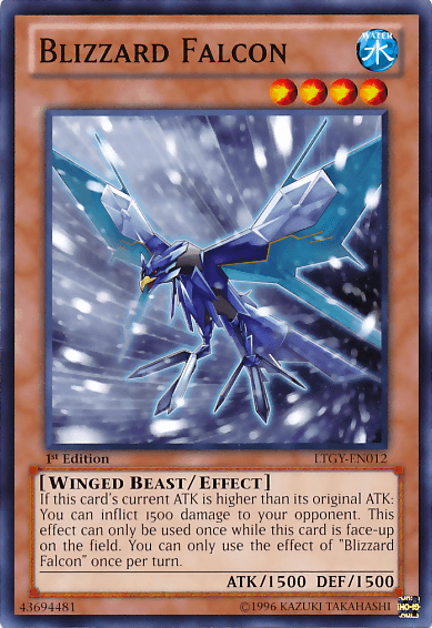 1st Edition, Common, Effect Monster, Lord of the Tachyon Galaxy, Unlimited, Water, Winged Beast Blizzard Falcon [LTGY-EN012] Common - Trading Card World