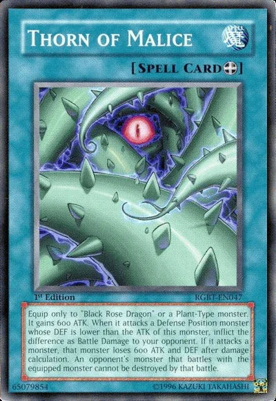 1st Edition, Common, Equip Spell, Raging Battle, Spell, Unlimited Thorn of Malice [RGBT-EN047] Common - Trading Card World