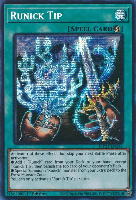 1st Edition, Dueling Heroes Collectors Tin - Mega Pack (25th Anniversary Edition), Prismatic Secret Rare, Quick-Play Spell, Spell Runick Tip [MP23-EN241] Prismatic Secret Rare - Trading Card World