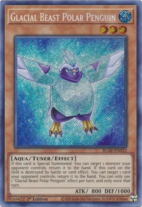 1st Edition, Aqua, Battles of Legend: Armageddon, Secret Rare, Tuner/Effect Monster, Water Glacial Beast Polar Penguin [BLAR-EN032] Secret Rare - Trading Card World