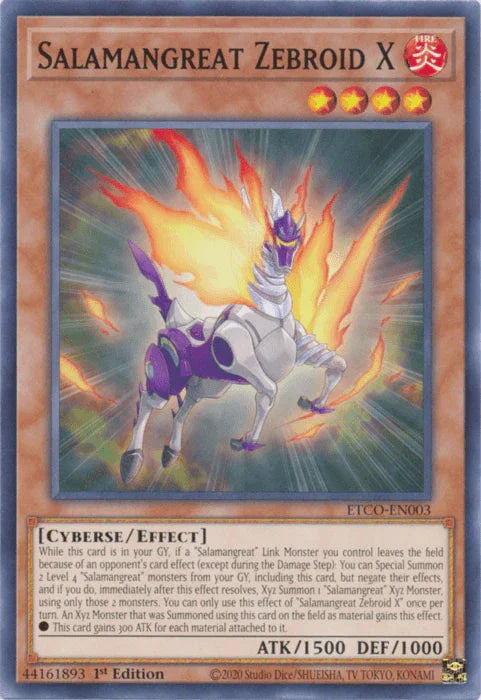 1st Edition, Common, Cyberse, Effect Monster, Eternity Code, Fire Salamangreat Zebroid X [ETCO-EN003] Common - Trading Card World