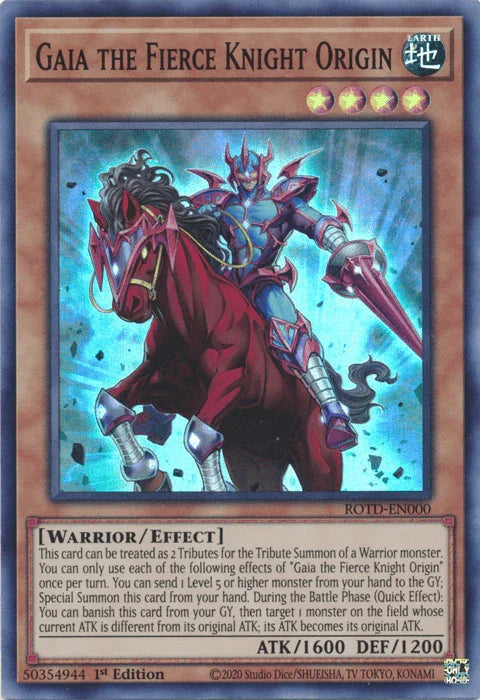 1st Edition, Earth, Effect Monster, Rise of the Duelist, Super Rare, Warrior Gaia the Fierce Knight Origin [ROTD-EN000] Super Rare - Trading Card World