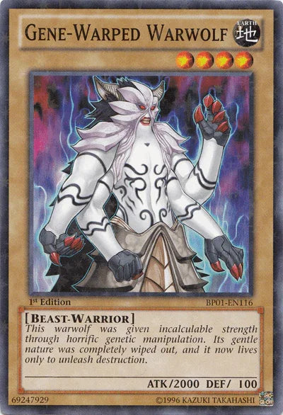 1st Edition, Battle Pack: Epic Dawn, Beast-Warrior, Earth, Normal Monster, Starfoil Rare, Unlimited Gene-Warped Warwolf [BP01-EN116] Starfoil Rare - Trading Card World