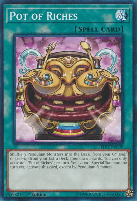 1st Edition, Common, Legendary Dragon Decks, Normal Spell, Spell Pot of Riches [LEDD-ENC20] Common - Trading Card World