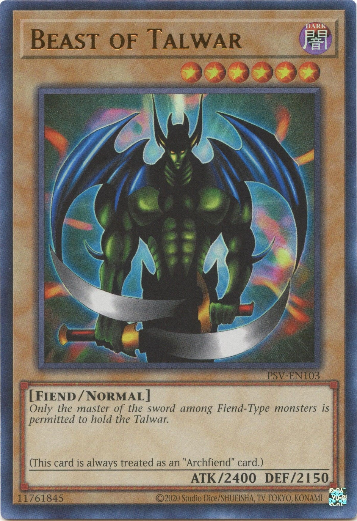 Dark, Fiend, Normal Monster, Pharaoh's Servant (25th Anniversary Edition), Ultra Rare, Unlimited Beast of Talwar (25th Anniversary) [PSV-EN103] Ultra Rare - Trading Card World