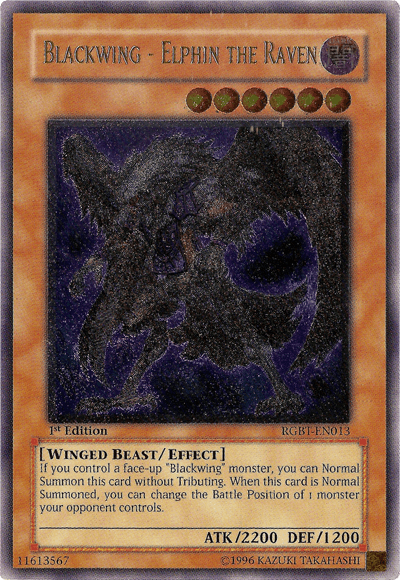 1st Edition, Dark, Effect Monster, Raging Battle, Ultimate Rare, Unlimited, Winged Beast Blackwing - Elphin the Raven [RGBT-EN013] Ultimate Rare - Trading Card World