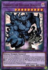 1st Edition, Blazing Vortex, Dark, Fiend, Fusion/Effect Monster, Ultra Rare Coordius the Triphasic Dealmon [BLVO-EN083] Ultra Rare - Trading Card World