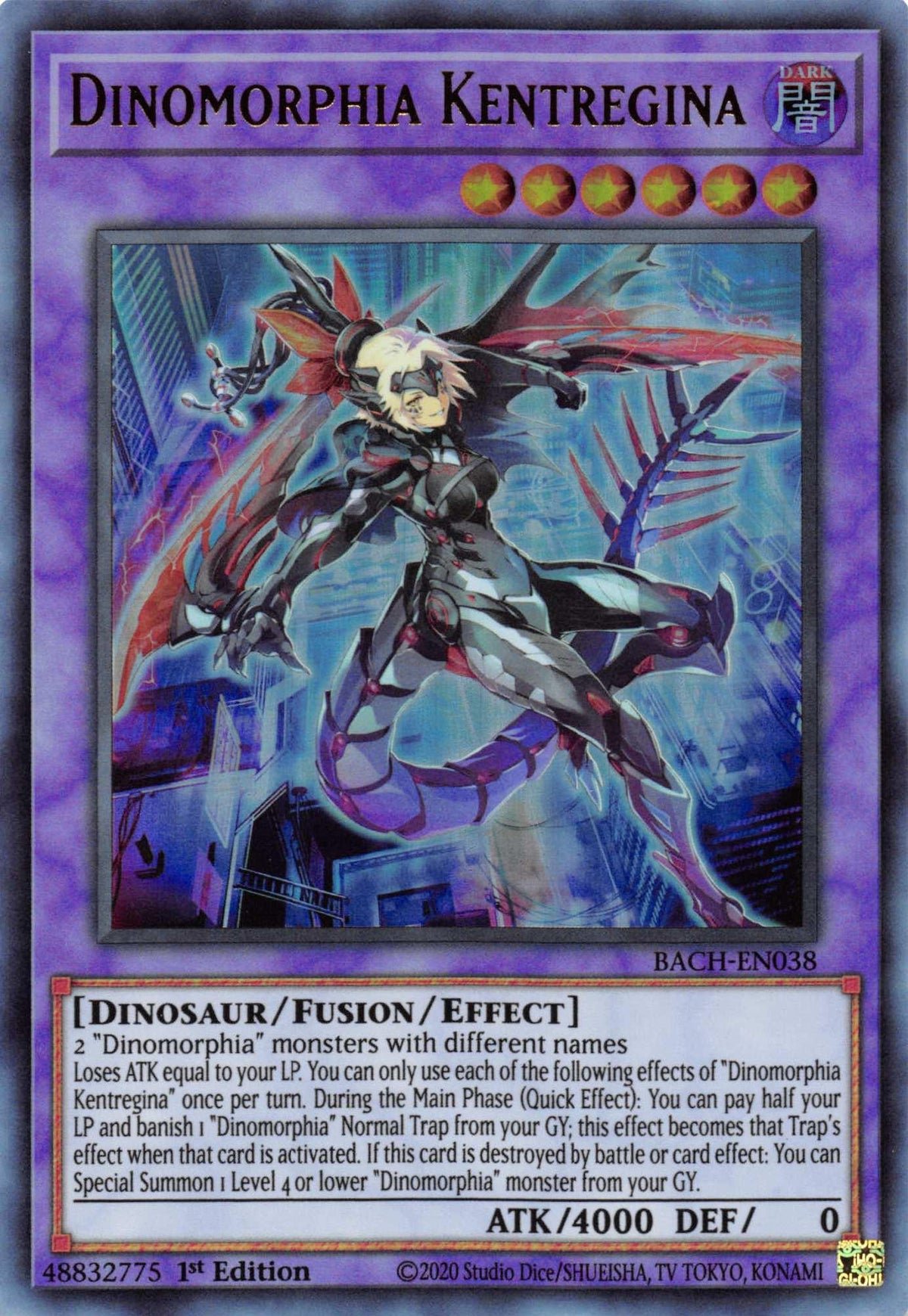 1st Edition, Battle of Chaos, Dark, Dinosaur, Fusion/Effect Monster, Ultra Rare Dinomorphia Kentregina [BACH-EN038] Ultra Rare - Trading Card World
