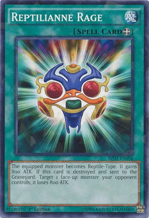 1st Edition, Battle Pack 3: Monster League, Equip Spell, Shatterfoil Rare, Spell Reptilianne Rage [BP03-EN166] Shatterfoil Rare - Trading Card World