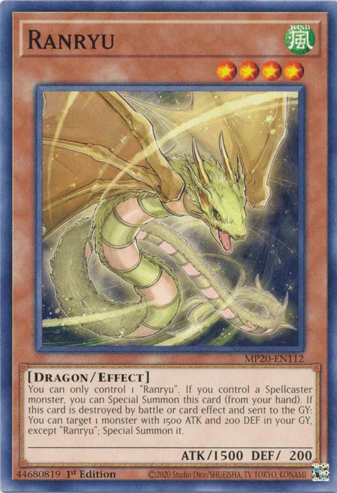 1st Edition, 2020 Tin of Lost Memories, Common, Dragon, Effect Monster, Wind Ranryu [MP20-EN112] Common - Trading Card World