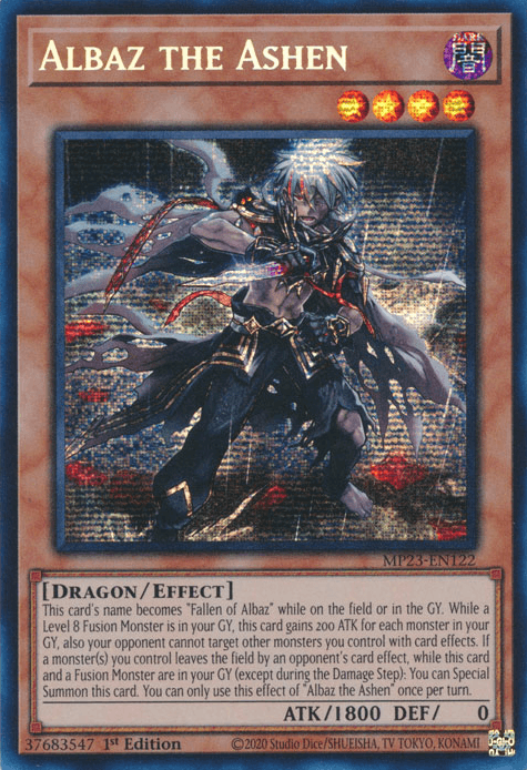 1st Edition, Dark, Dragon, Dueling Heroes Collectors Tin - Mega Pack (25th Anniversary Edition), Effect Monster, Prismatic Secret Rare Albaz the Ashen [MP23-EN122] Prismatic Secret Rare - Trading Card World