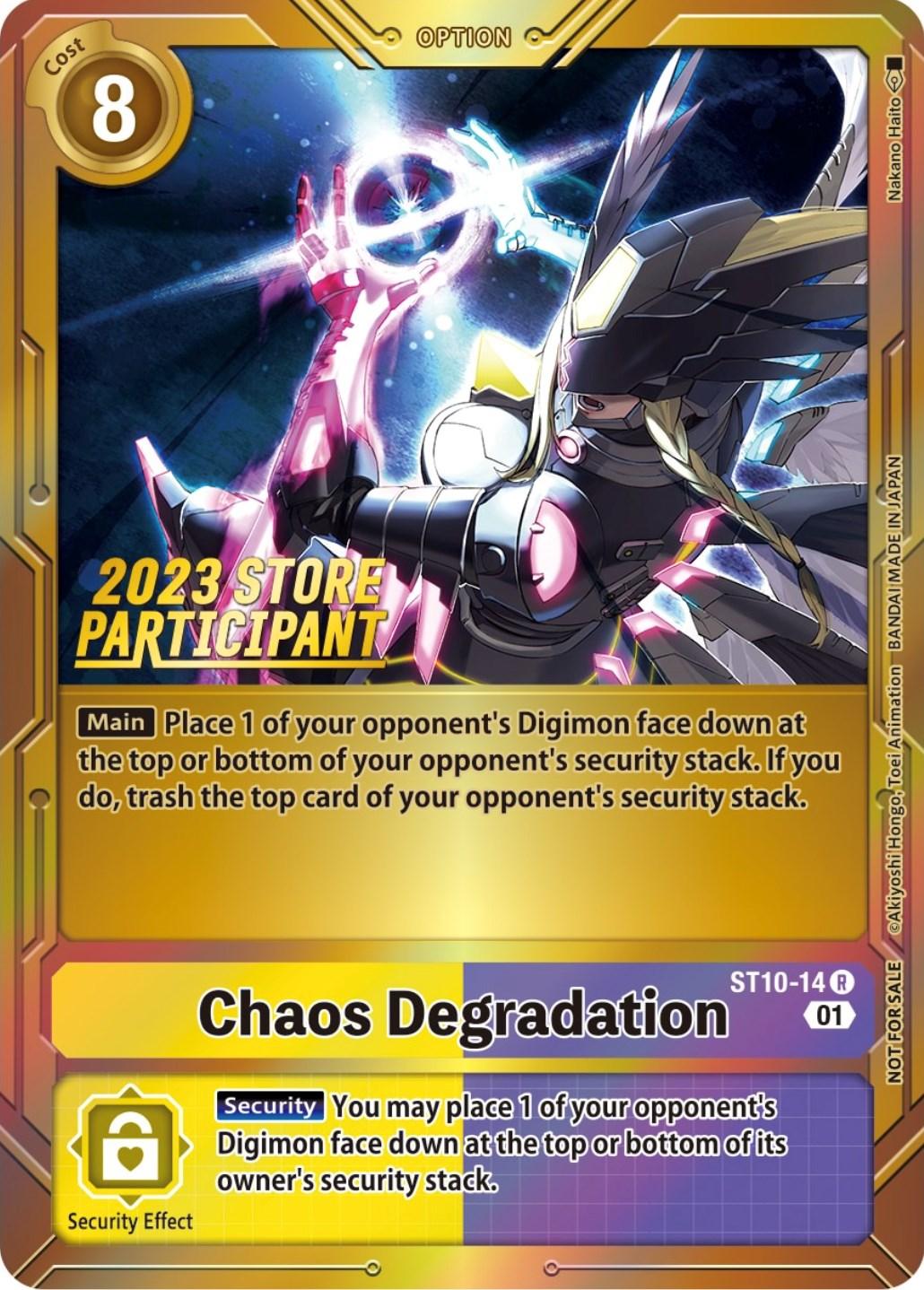 Option, Promo, ST10-14, Starter Deck: Parallel World Tactician Promos, Yellow;Purple Chaos Degradation [ST10-14] (2023 Store Participant) [Starter Deck: Parallel World Tactician Promos] - Trading Card World