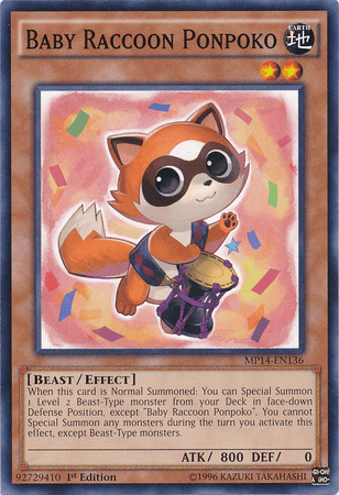1st Edition, 2014 Mega-Tins Mega Pack, Beast, Common, Earth, Effect Monster Baby Raccoon Ponpoko [MP14-EN136] Common - Trading Card World