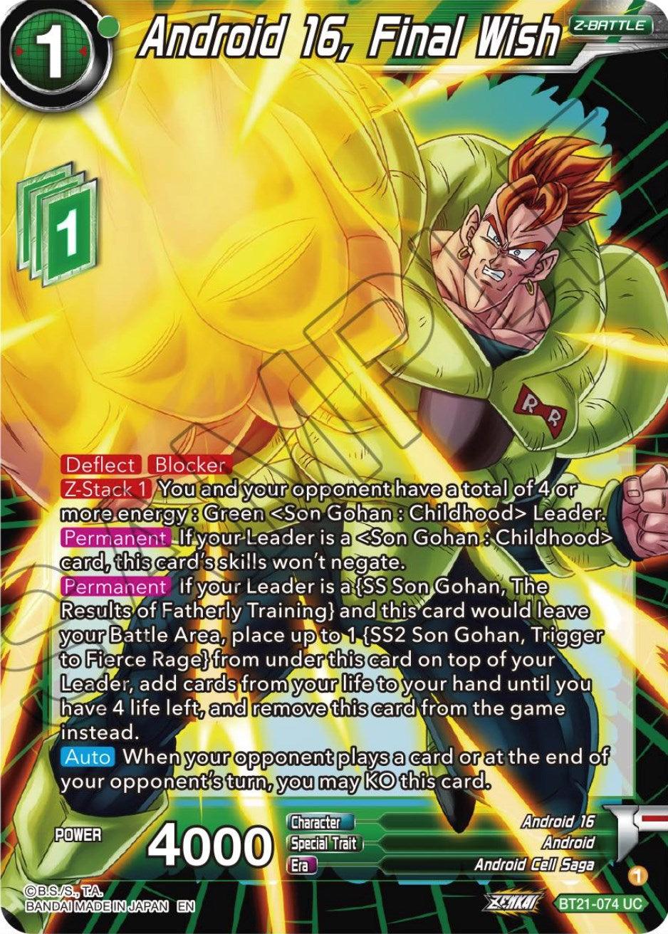 BT21-074, Normal, Parallel Foil, Uncommon, Wild Resurgence Android 16, Final Wish (BT21-074) [Wild Resurgence] - Trading Card World