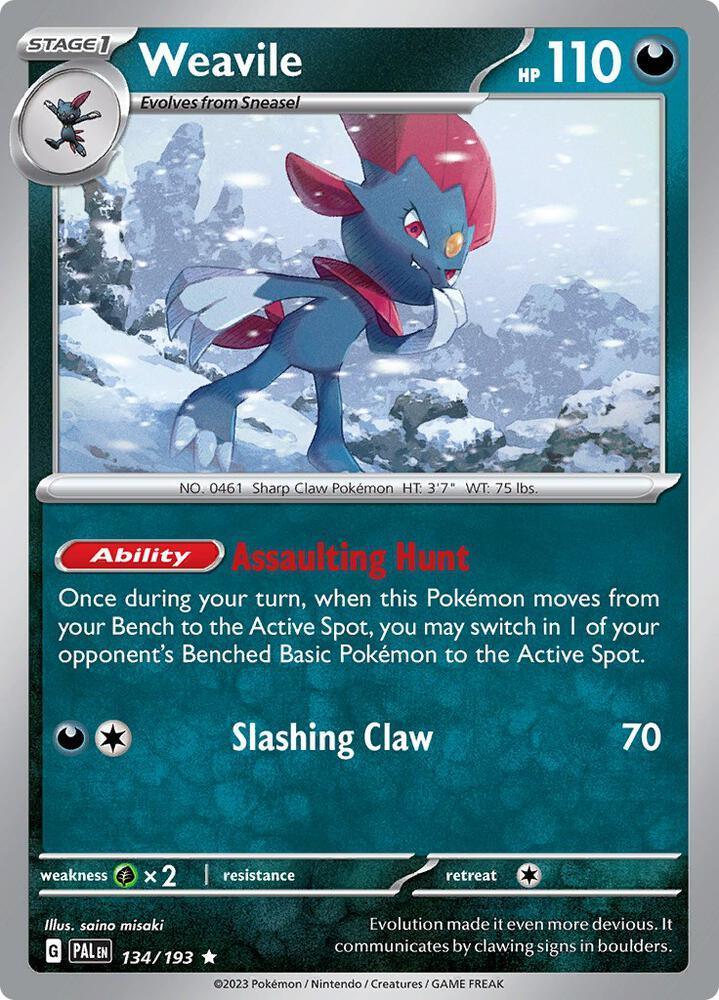 134, Darkness, Rare, Scarlet & Violet: Paldea Evolved Weavile (134/193) [Scarlet & Violet: Paldea Evolved] - Trading Card World