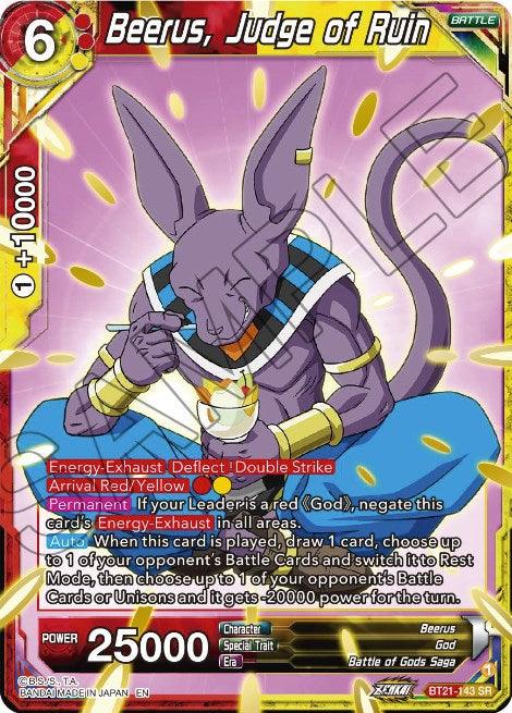 Battle, Battle of Gods Saga, Beerus, BT21-143, God, Parallel Foil, Red;Yellow, Super Rare, Wild Resurgence Beerus, Judge of Ruin (BT21-143) [Wild Resurgence] - Trading Card World