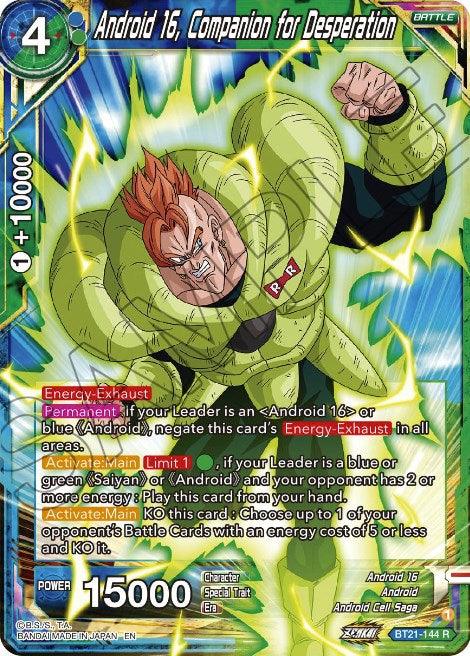 Android, Android 16, Android Cell Saga, Battle, Blue;Green, BT21-144, Normal, Parallel Foil, Rare, Wild Resurgence Android 16, Companion for Desperation (BT21-144) [Wild Resurgence] - Trading Card World