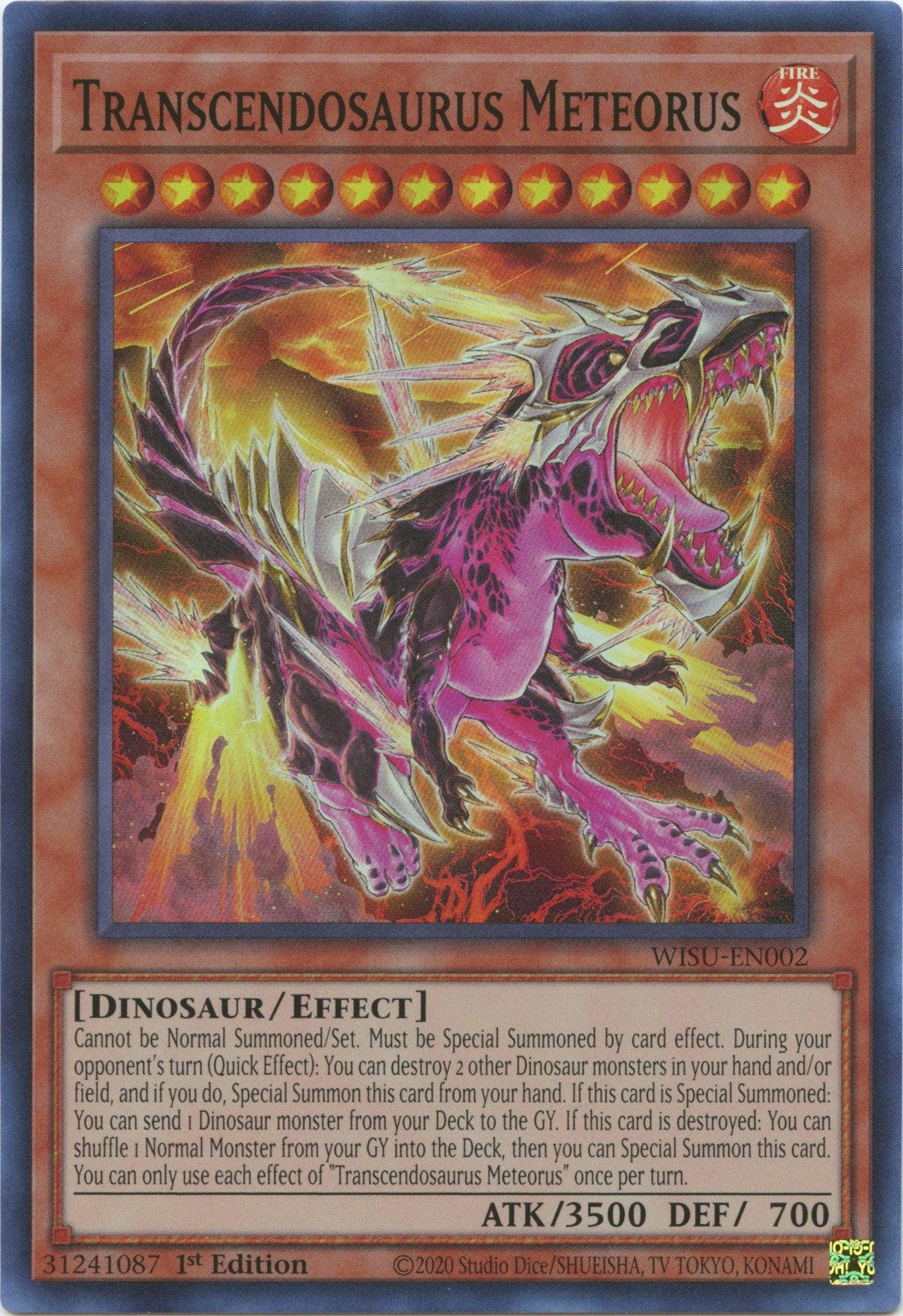 1st Edition, Dinosaur, Effect Monster, Fire, Super Rare, Wild Survivors Transcendosaurus Meteorus [WISU-EN002] Super Rare - Trading Card World