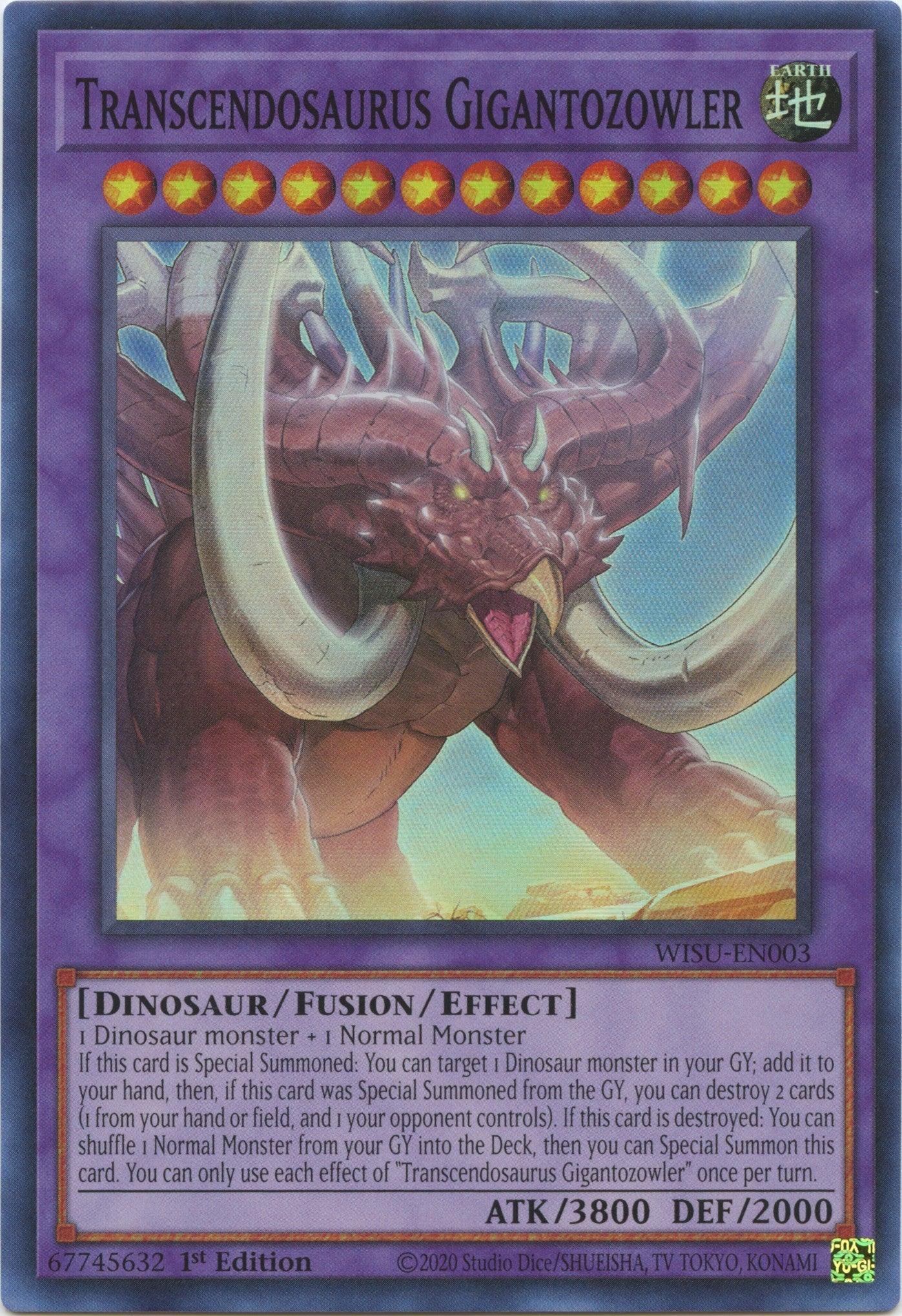 1st Edition, Dinosaur, Earth, Fusion/Effect Monster, Super Rare, Wild Survivors Transcendosaurus Gigantozowler [WISU-EN003] Super Rare - Trading Card World
