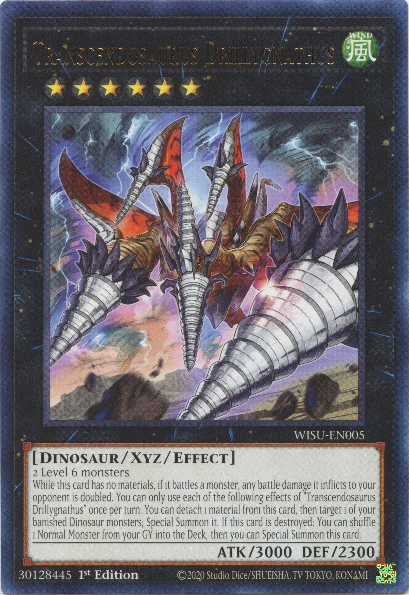 1st Edition, Dinosaur, Rare, Wild Survivors, Wind, Xyz/Effect Monster Transcendosaurus Drillygnathus [WISU-EN005] Rare - Trading Card World