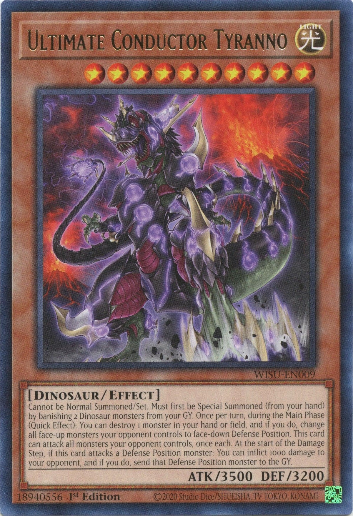 1st Edition, Dinosaur, Effect Monster, Light, Rare, Wild Survivors Ultimate Conductor Tyranno [WISU-EN009] Rare - Trading Card World