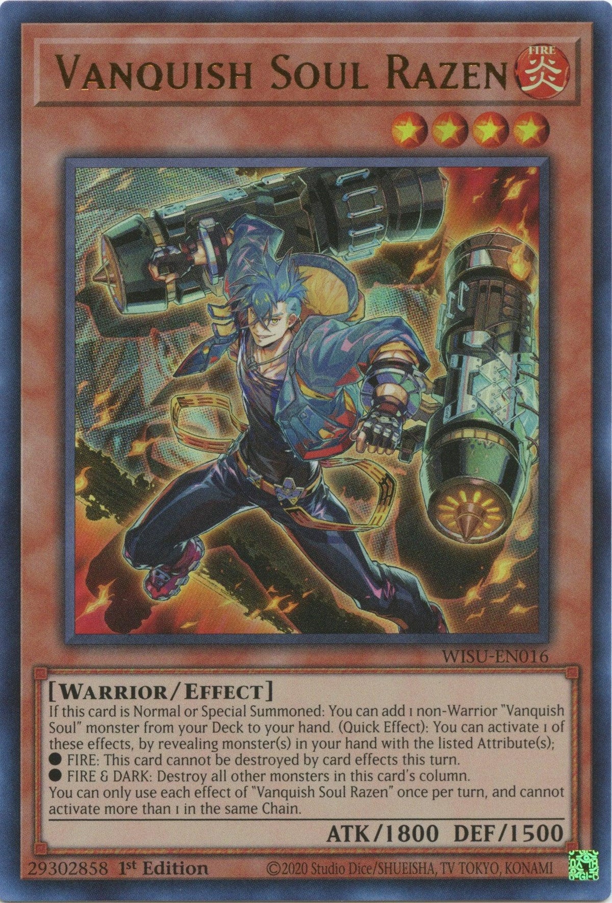 1st Edition, Effect Monster, Fire, Ultra Rare, Warrior, Wild Survivors Vanquish Soul Razen [WISU-EN016] Ultra Rare - Trading Card World
