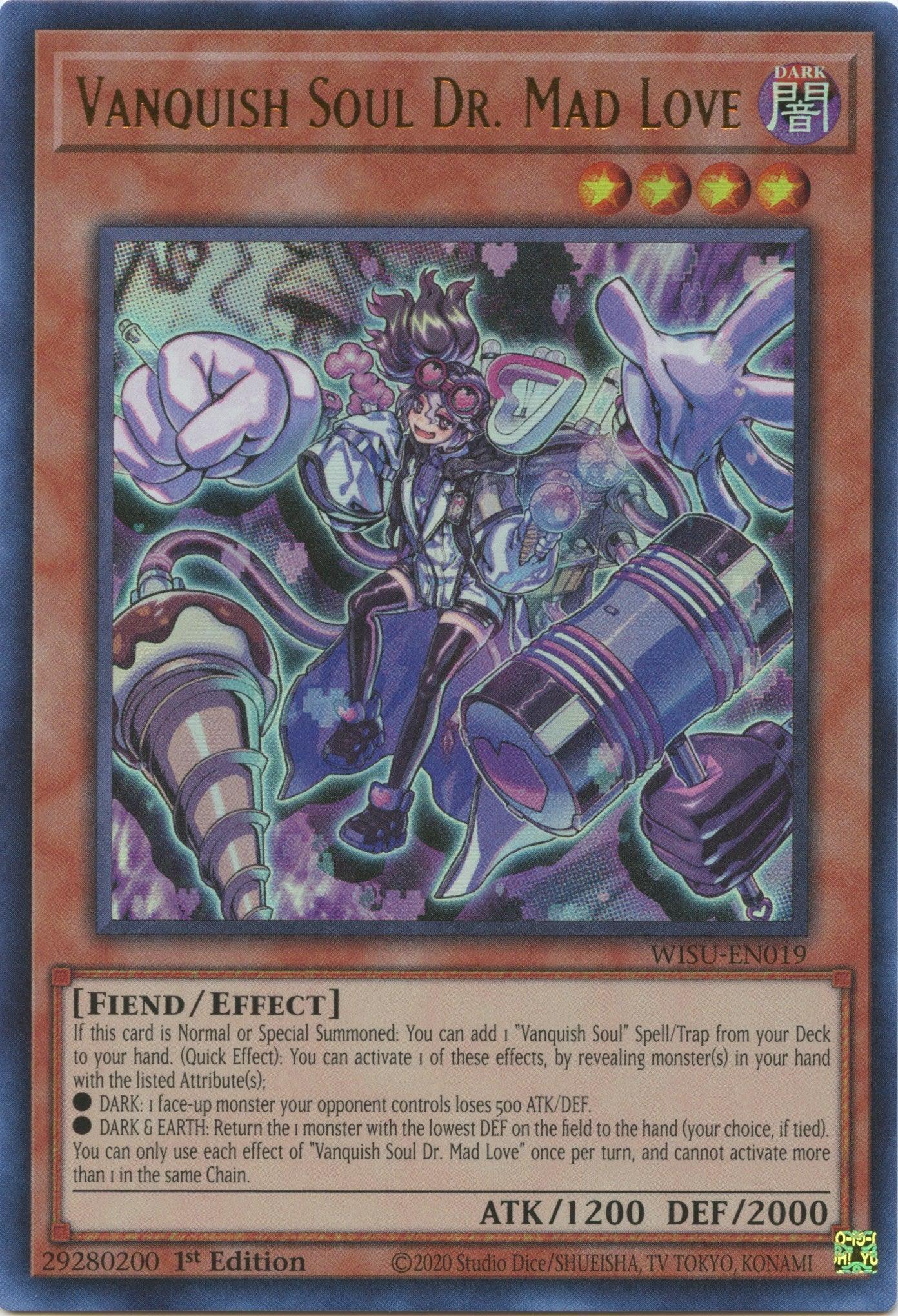 1st Edition, Dark, Effect Monster, Fiend, Ultra Rare, Wild Survivors Vanquish Soul Dr. Mad Love [WISU-EN019] Ultra Rare - Trading Card World
