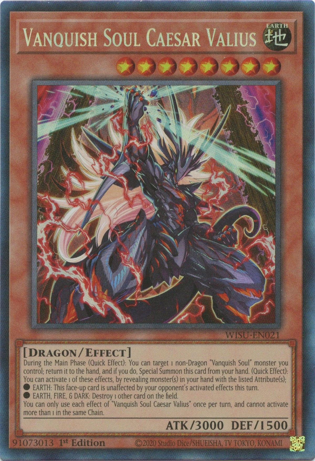 1st Edition, Collector's Rare, Dragon, Earth, Effect Monster, Wild Survivors Vanquish Soul Caesar Valius [WISU-EN021] Collector's Rare - Trading Card World