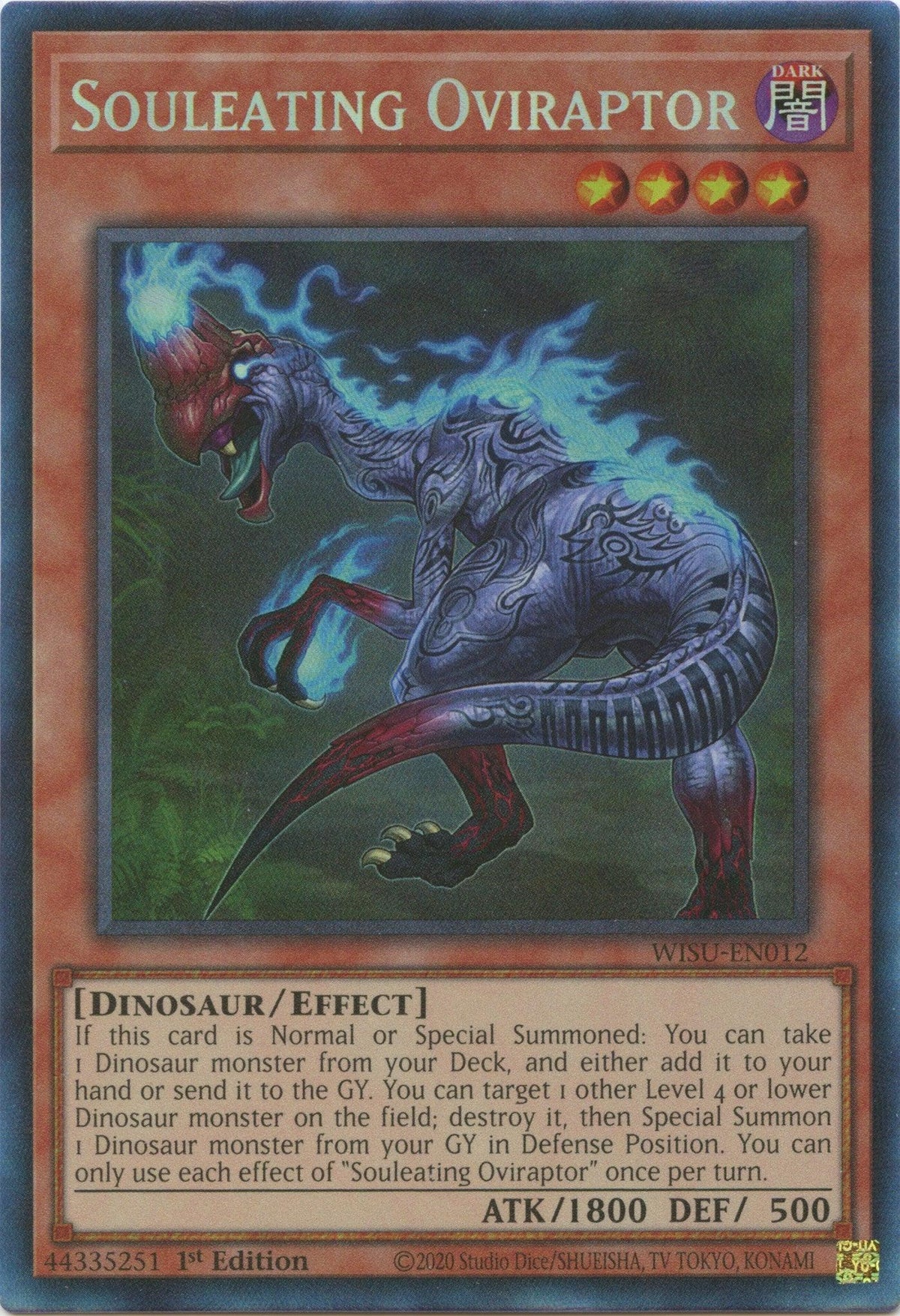 1st Edition, Collector's Rare, Dark, Dinosaur, Effect Monster, Wild Survivors Souleating Oviraptor [WISU-EN012] Collector's Rare - Trading Card World
