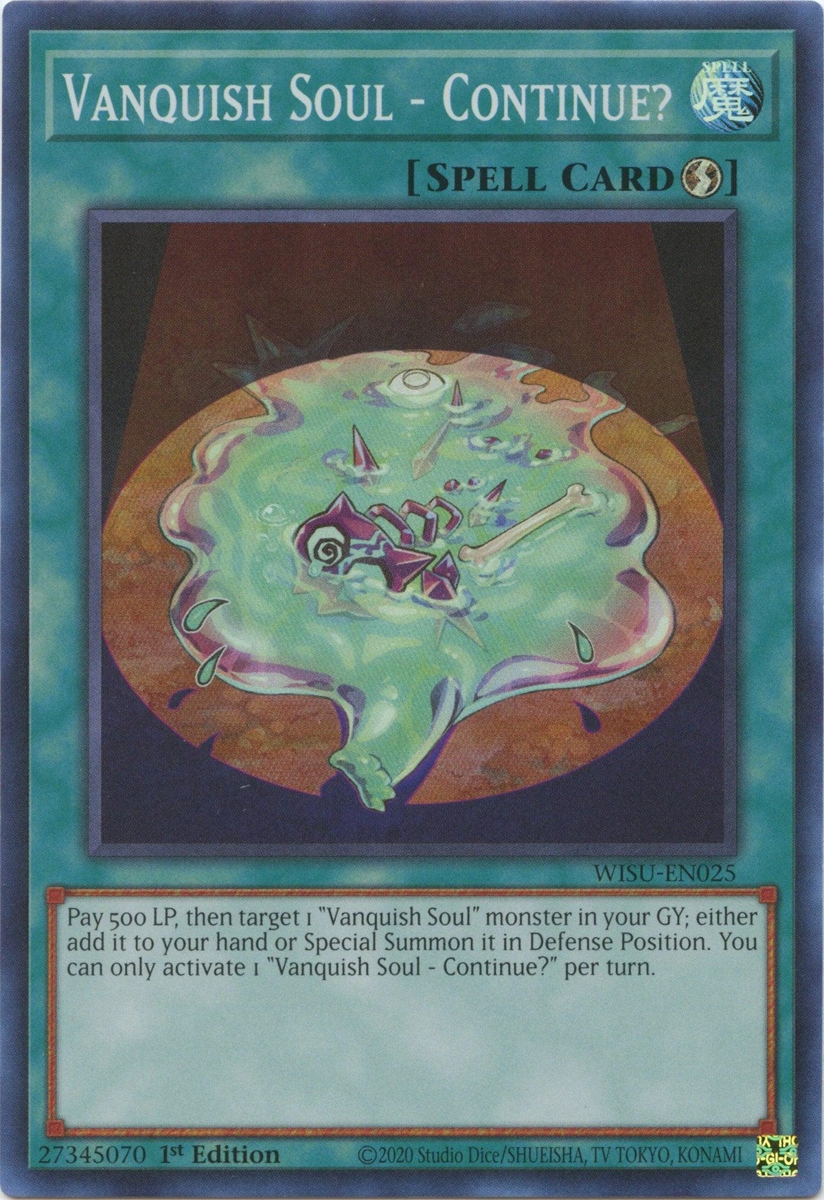 1st Edition, Quick-Play Spell, Spell, Super Rare, Wild Survivors Vanquish Soul - Continue? [WISU-EN025] Super Rare - Trading Card World