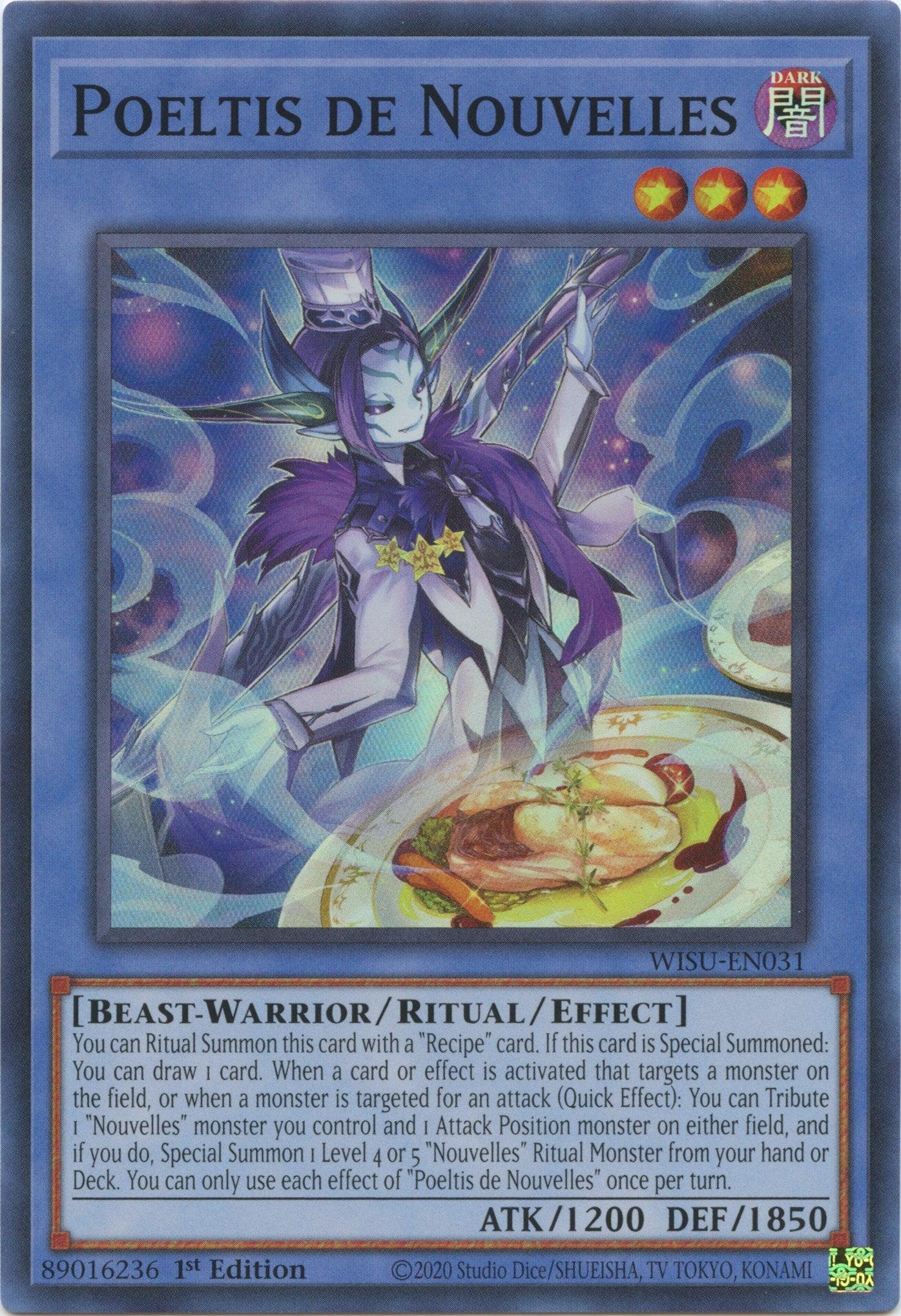 1st Edition, Beast-Warrior, Dark, Ritual/Effect Monster, Super Rare, Wild Survivors Poeltis de Nouvelles [WISU-EN031] Super Rare - Trading Card World