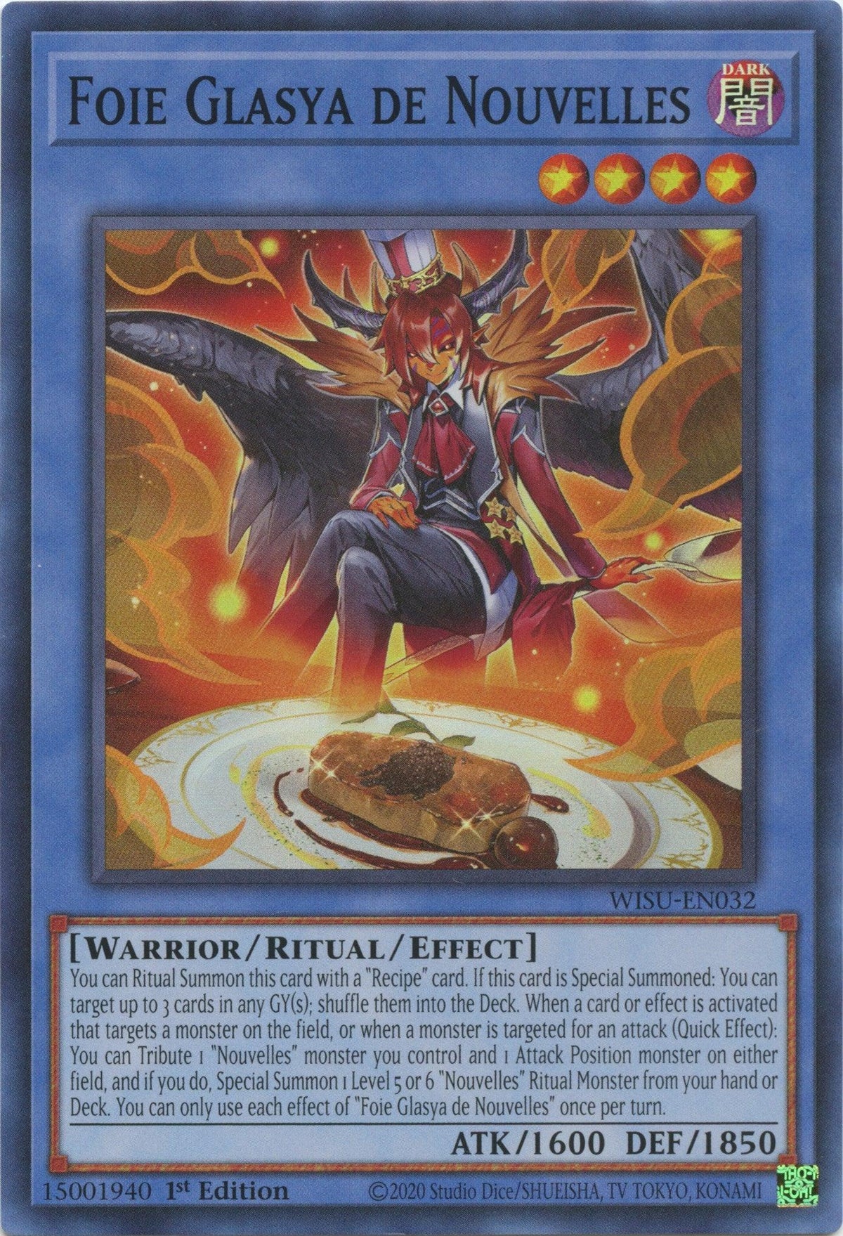 1st Edition, Dark, Ritual/Effect Monster, Super Rare, Warrior, Wild Survivors Foie Glasya de Nouvelles [WISU-EN032] Super Rare - Trading Card World