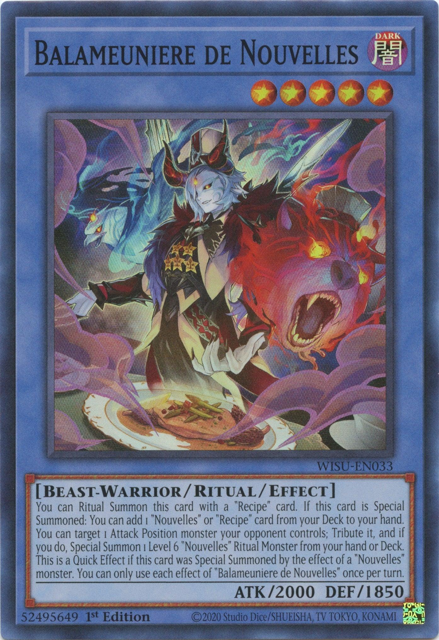 1st Edition, Beast-Warrior, Dark, Ritual/Effect Monster, Super Rare, Wild Survivors Balameuniere de Nouvelles [WISU-EN033] Super Rare - Trading Card World