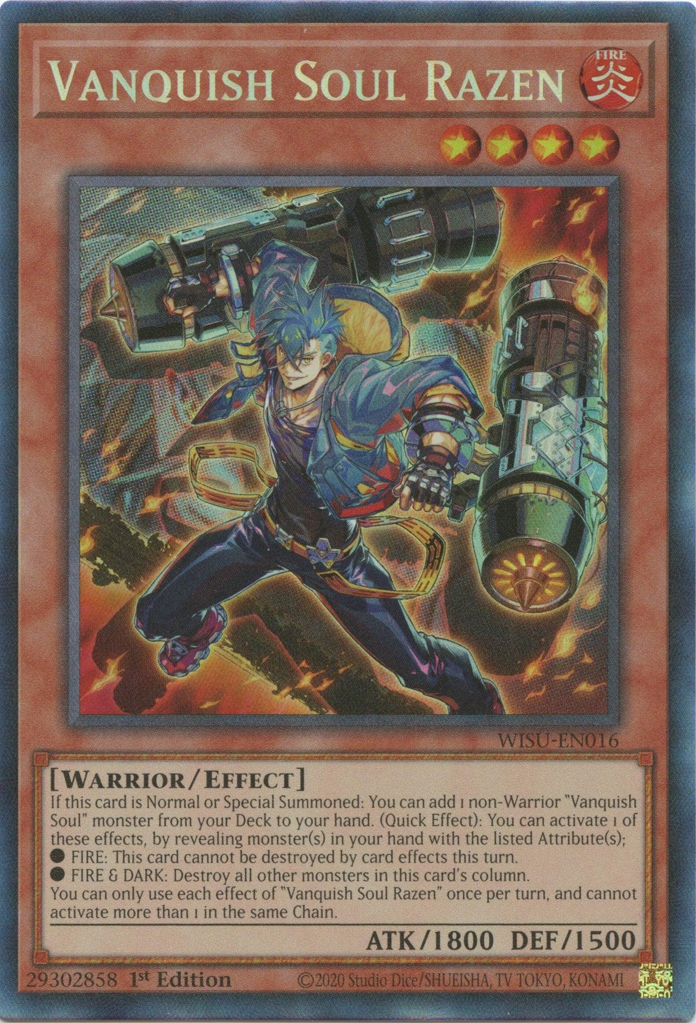 1st Edition, Collector's Rare, Effect Monster, Fire, Warrior, Wild Survivors Vanquish Soul Razen [WISU-EN016] Collector's Rare - Trading Card World
