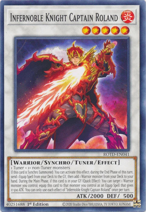 1st Edition, Common, Fire, Rise of the Duelist, Synchro/Tuner/Effect Monster, Warrior Infernoble Knight Captain Roland [ROTD-EN041] Common - Trading Card World