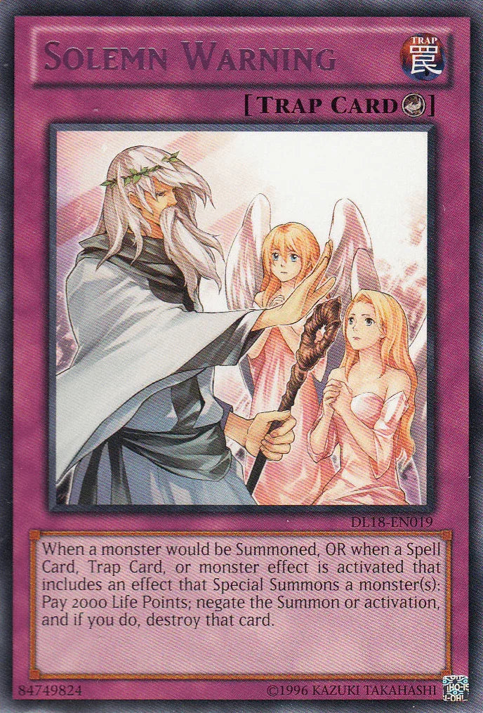 Counter Trap, Duelist League Promo, Rare, Trap, Unlimited Solemn Warning (Purple) [DL18-EN019] Rare - Trading Card World