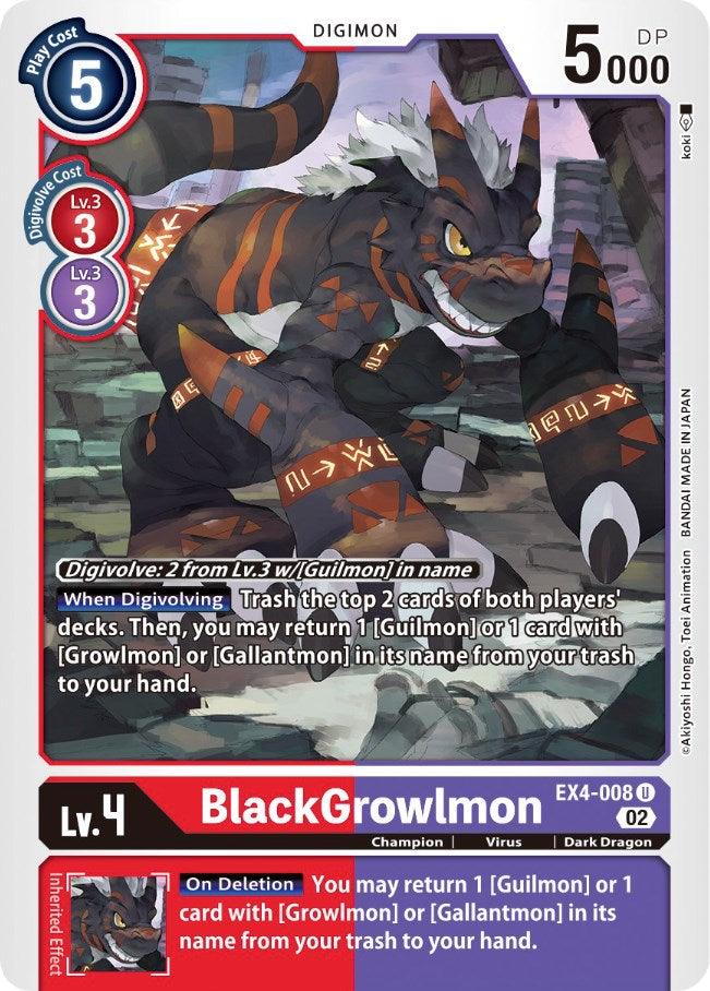 Alternative Being Booster, Champion, Dark Dragon, Digimon, EX4-008, Red;Purple, Uncommon, Virus BlackGrowlmon [EX4-008] [Alternative Being Booster] - Trading Card World