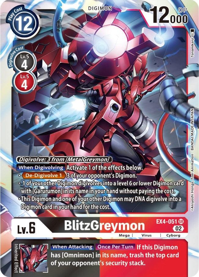 Alternative Being Booster, Cyborg, Digimon, EX4-051, Mega, Red;Black, Super Rare, Virus BlitzGreymon [EX4-051] [Alternative Being Booster] - Trading Card World