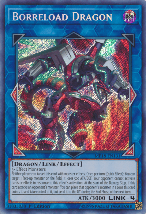 1st Edition, 2018 Mega-Tins Mega Pack, Dark, Dragon, Link/Effect Monster, Secret Rare Borreload Dragon [MP18-EN131] Secret Rare - Trading Card World