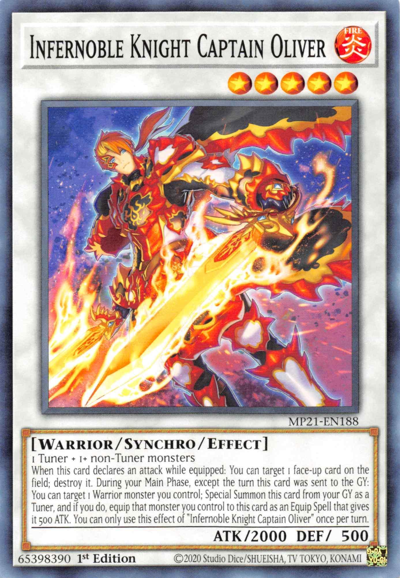 1st Edition, 2021 Tin of Ancient Battles, Common, Fire, Synchro/Effect Monster, Warrior Infernoble Knight Captain Oliver [MP21-EN188] Common - Trading Card World