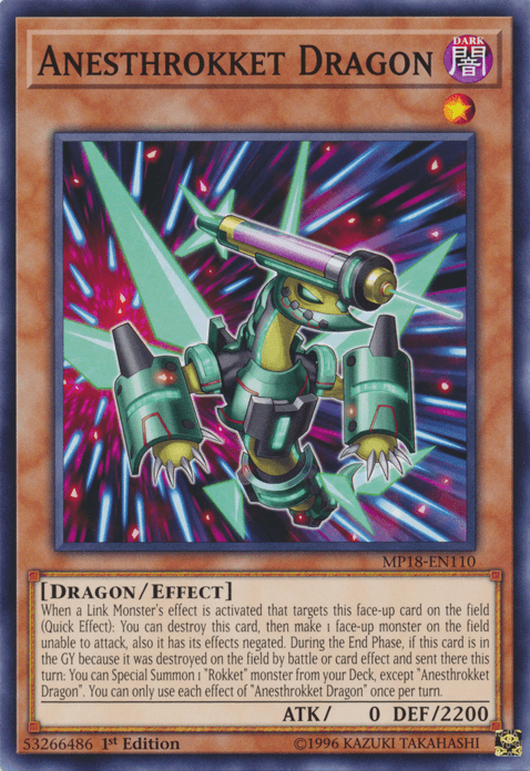 1st Edition, 2018 Mega-Tins Mega Pack, Common, Dark, Dragon, Effect Monster Anesthrokket Dragon [MP18-EN110] Common - Trading Card World