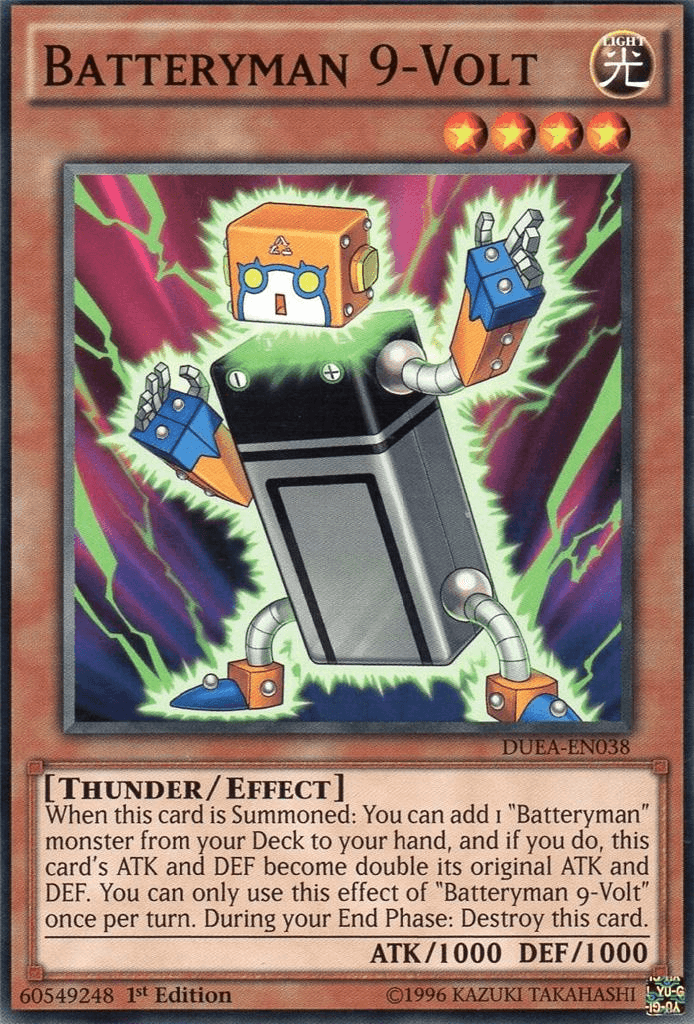 1st Edition, Common, Duelist Alliance, Effect Monster, Light, Thunder, Unlimited Batteryman 9-Volt [DUEA-EN038] Common - Trading Card World