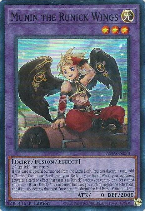 1st Edition, Fairy, Fusion/Effect Monster, Light, Super Rare, Tactical Masters Munin the Runick Wings [TAMA-EN038] Super Rare - Trading Card World