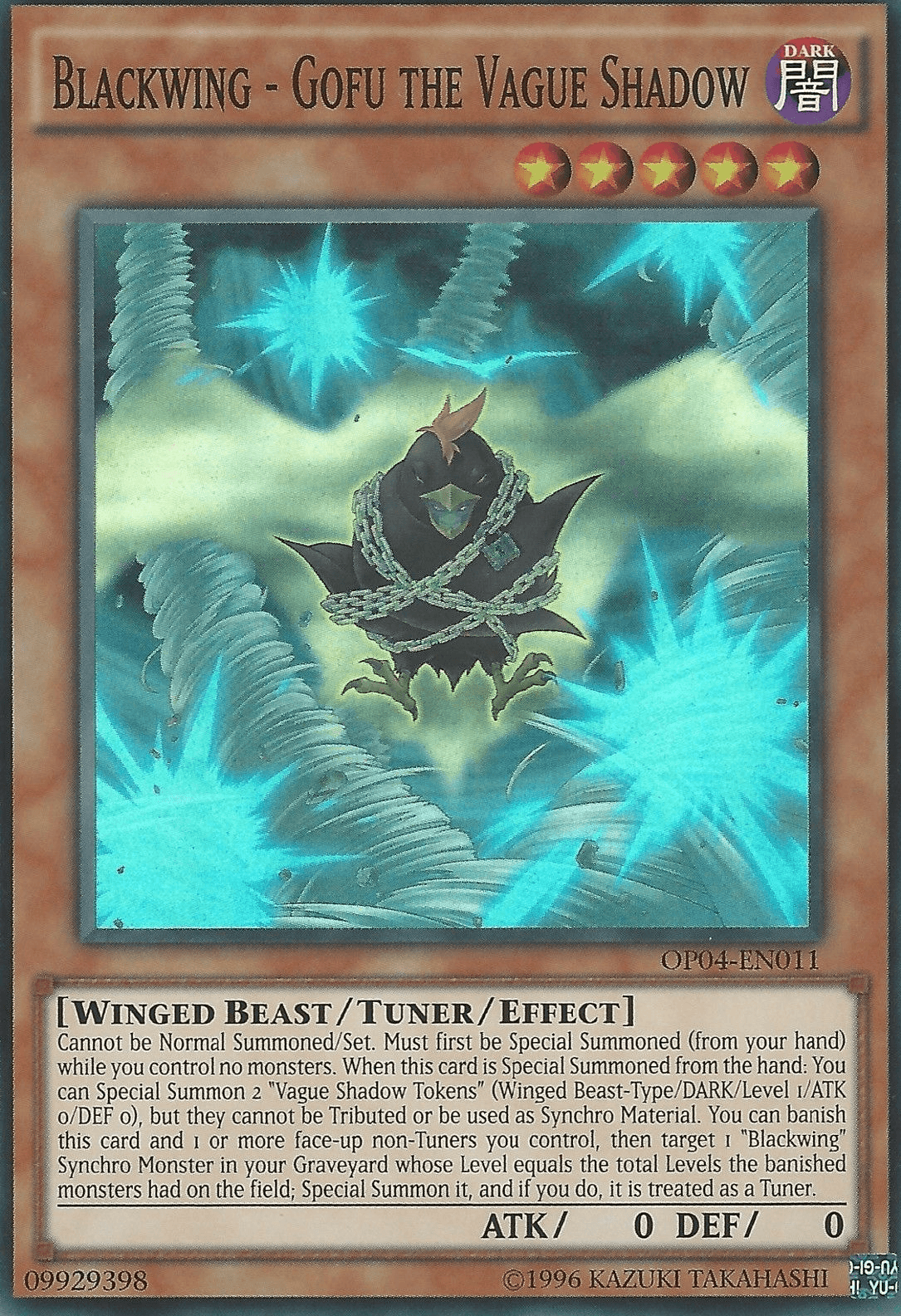 Dark, OTS Tournament Pack 4, Super Rare, Tuner/Effect Monster, Unlimited, Winged Beast Blackwing - Gofu the Vague Shadow [OP04-EN011] Super Rare - Trading Card World