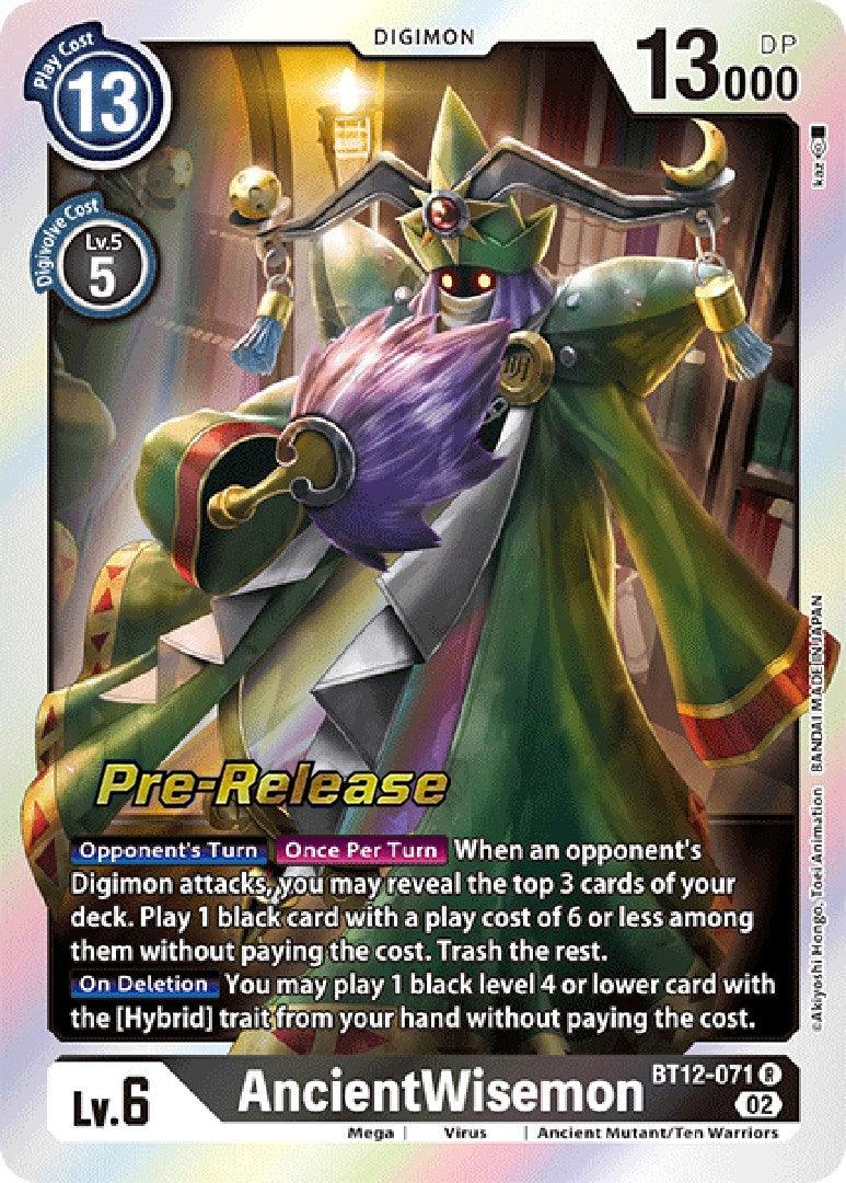 Across Time Pre-Release Cards, Ancient Mutant/Ten Warriors, Black, BT12-071, Digimon, Mega, Rare, Virus AncientWisemon [BT12-071] [Across Time Pre-Release Cards] - Trading Card World