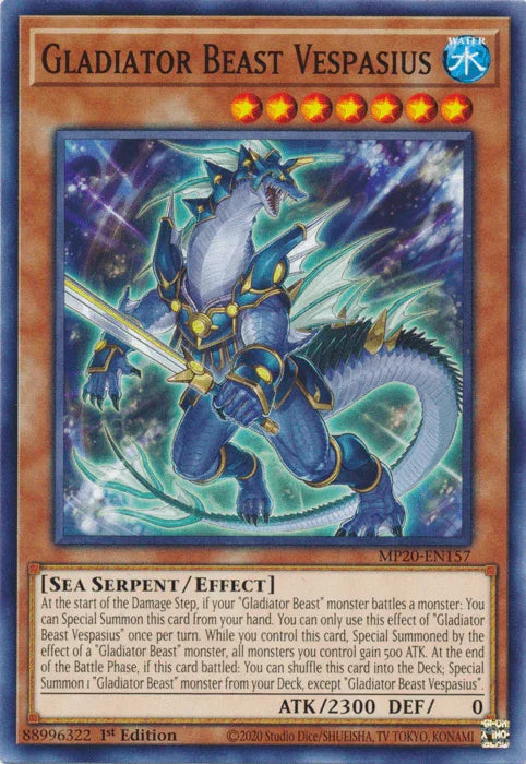 1st Edition, 2020 Tin of Lost Memories, Common, Effect Monster, Sea Serpent, Water Gladiator Beast Vespasius [MP20-EN157] Common - Trading Card World
