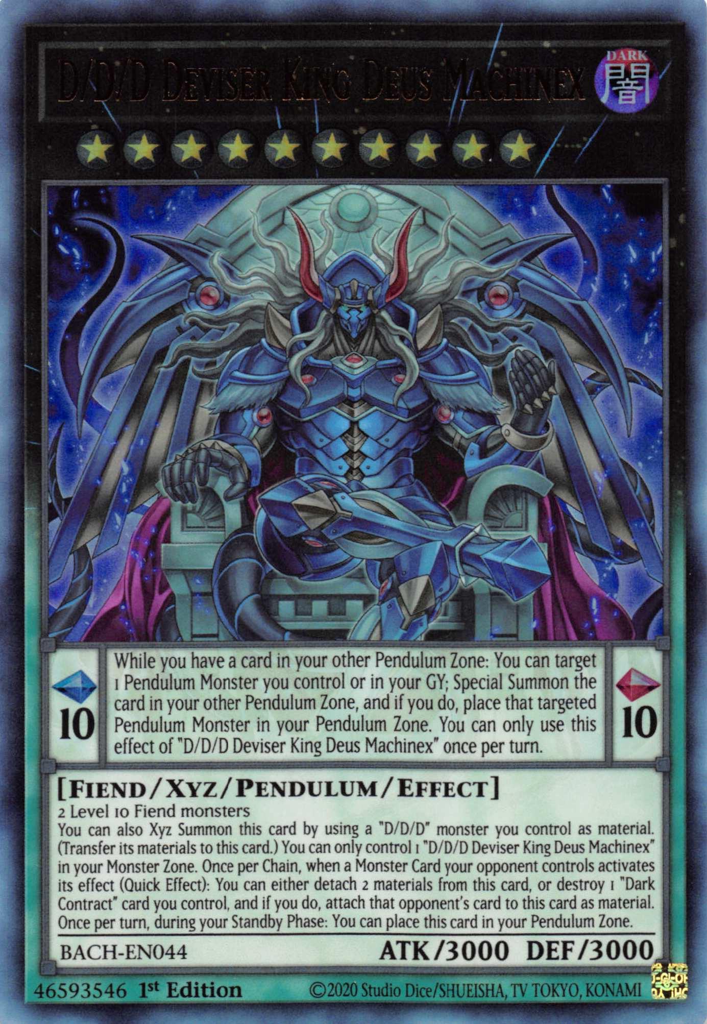 1st Edition, Battle of Chaos, Dark, Fiend, Ultra Rare, Xyz/Pendulum/Effect Monster D/D/D Deviser King Deus Machinex [BACH-EN044] Ultra Rare - Trading Card World